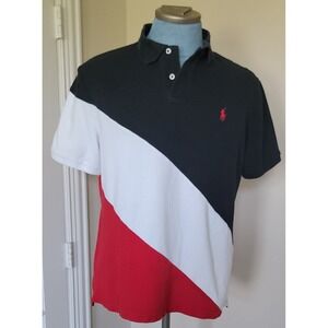 Polo Ralph Lauren Men's Red White Blue Pony‎ Pique Short Sleeve Shirt Sz L